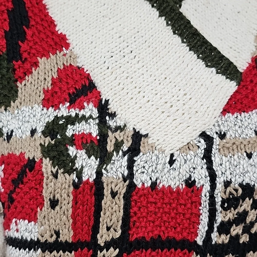 80s 90s Style Jennifer Reed Handknit Sweater Abstract Design & Cable Knit Waist - Picture 2 of 12